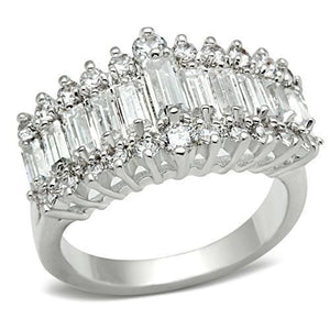 SS021 - Silver 925 Sterling Silver Ring with AAA Grade CZ  in Clear - Joyeria Lady