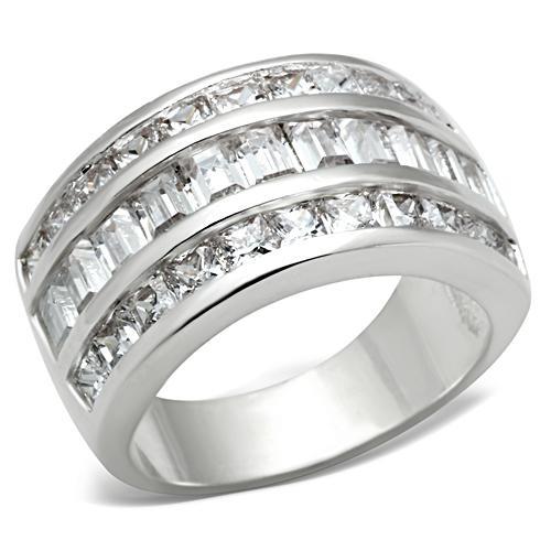 SS022 - Silver 925 Sterling Silver Ring with AAA Grade CZ  in Clear - Joyeria Lady