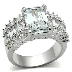 SS023 - Silver 925 Sterling Silver Ring with AAA Grade CZ  in Clear - Joyeria Lady