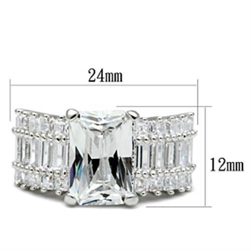 SS023 - Silver 925 Sterling Silver Ring with AAA Grade CZ  in Clear - Joyeria Lady