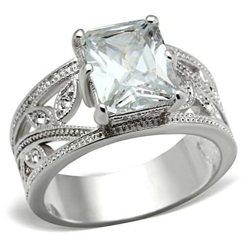 SS024 - Silver 925 Sterling Silver Ring with AAA Grade CZ  in Clear - Joyeria Lady