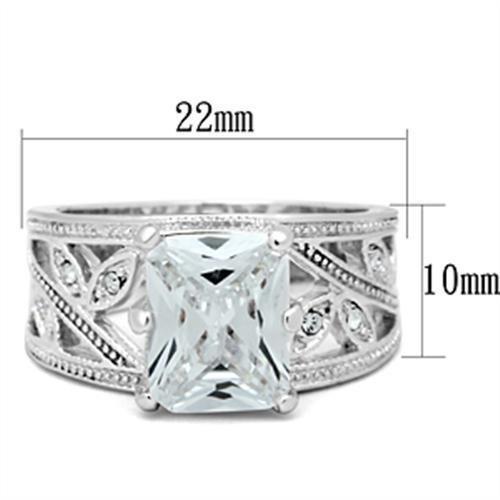SS024 - Silver 925 Sterling Silver Ring with AAA Grade CZ  in Clear - Joyeria Lady