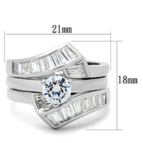 SS025 - Silver 925 Sterling Silver Ring with AAA Grade CZ  in Clear - Joyeria Lady