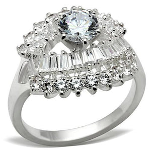 SS026 - Silver 925 Sterling Silver Ring with AAA Grade CZ  in Clear - Joyeria Lady
