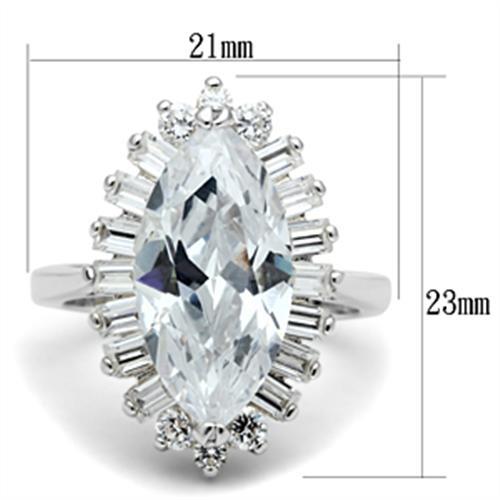 SS027 - Silver 925 Sterling Silver Ring with AAA Grade CZ  in Clear - Joyeria Lady