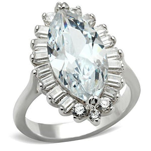 SS027 - Silver 925 Sterling Silver Ring with AAA Grade CZ  in Clear - Joyeria Lady