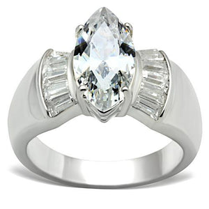 SS028 - Silver 925 Sterling Silver Ring with AAA Grade CZ  in Clear - Joyeria Lady