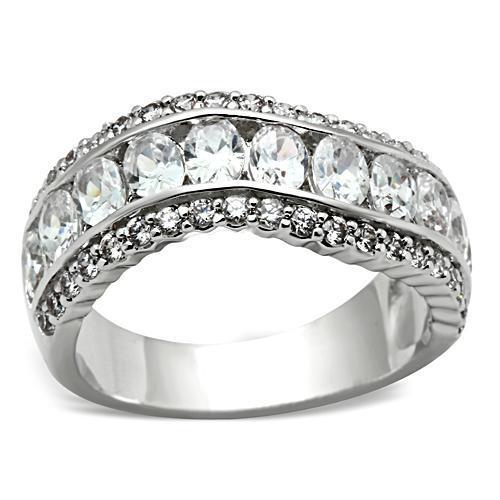 SS029 - Silver 925 Sterling Silver Ring with AAA Grade CZ  in Clear - Joyeria Lady