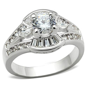 SS030 - Silver 925 Sterling Silver Ring with AAA Grade CZ  in Clear - Joyeria Lady