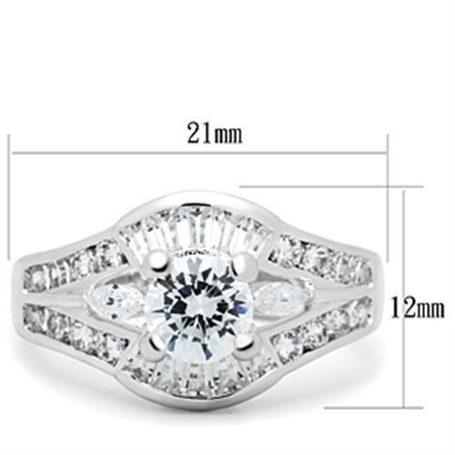 SS030 - Silver 925 Sterling Silver Ring with AAA Grade CZ  in Clear - Joyeria Lady