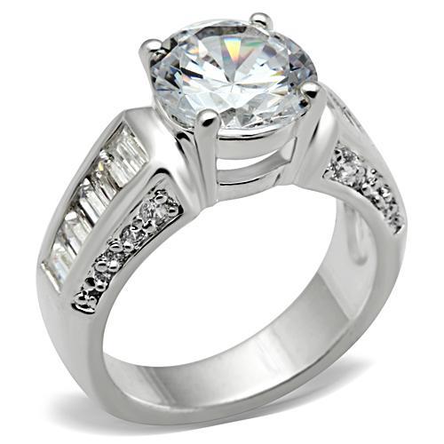 SS031 - Silver 925 Sterling Silver Ring with AAA Grade CZ  in Clear - Joyeria Lady