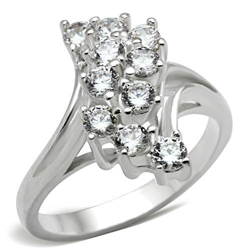 SS033 - Silver 925 Sterling Silver Ring with AAA Grade CZ  in Clear - Joyeria Lady