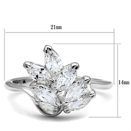 SS034 - Silver 925 Sterling Silver Ring with AAA Grade CZ  in Clear - Joyeria Lady