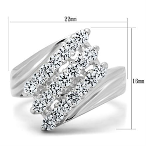 SS035 - Silver 925 Sterling Silver Ring with AAA Grade CZ  in Clear - Joyeria Lady