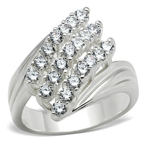 SS035 - Silver 925 Sterling Silver Ring with AAA Grade CZ  in Clear - Joyeria Lady