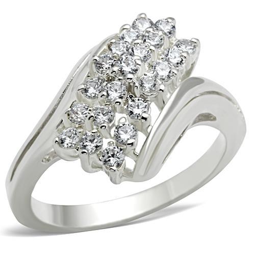 SS038 - Silver 925 Sterling Silver Ring with AAA Grade CZ  in Clear - Joyeria Lady