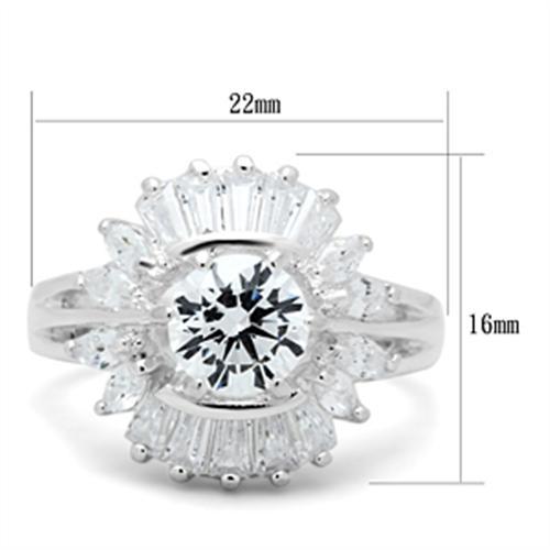 SS039 - Silver 925 Sterling Silver Ring with AAA Grade CZ  in Clear - Joyeria Lady