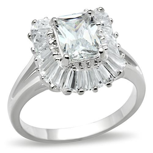SS040 - Silver 925 Sterling Silver Ring with AAA Grade CZ  in Clear - Joyeria Lady
