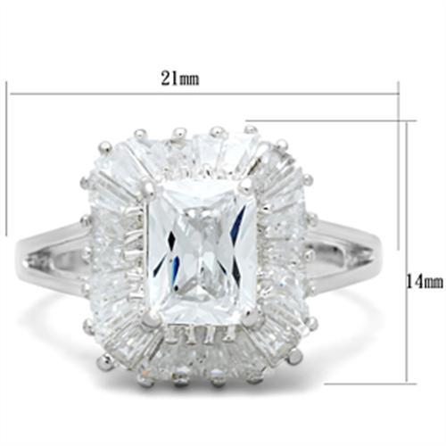 SS040 - Silver 925 Sterling Silver Ring with AAA Grade CZ  in Clear - Joyeria Lady