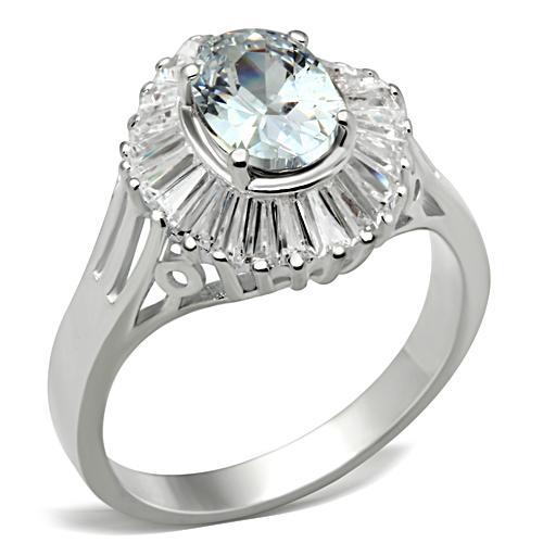 SS042 - Silver 925 Sterling Silver Ring with AAA Grade CZ  in Clear - Joyeria Lady