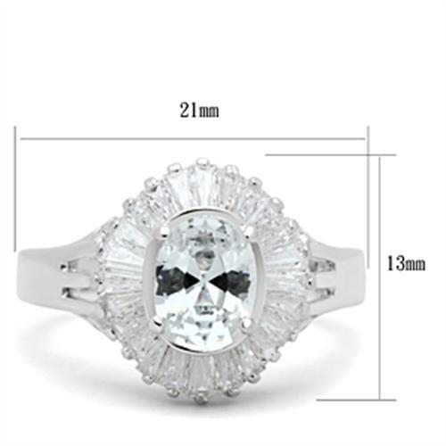 SS042 - Silver 925 Sterling Silver Ring with AAA Grade CZ  in Clear - Joyeria Lady