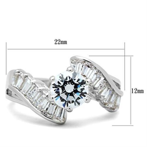 SS043 - Silver 925 Sterling Silver Ring with AAA Grade CZ  in Clear - Joyeria Lady