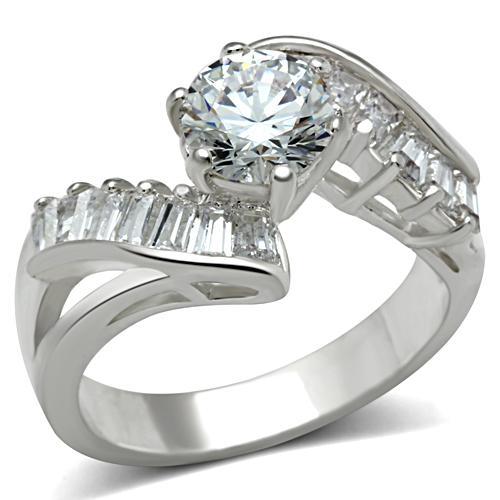 SS043 - Silver 925 Sterling Silver Ring with AAA Grade CZ  in Clear - Joyeria Lady