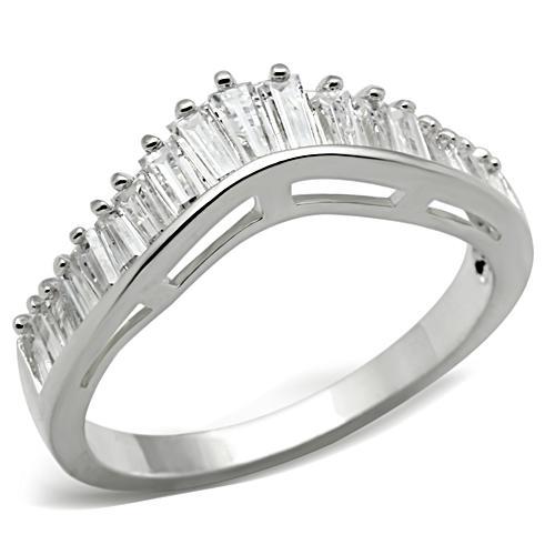 SS044 - Silver 925 Sterling Silver Ring with AAA Grade CZ  in Clear - Joyeria Lady
