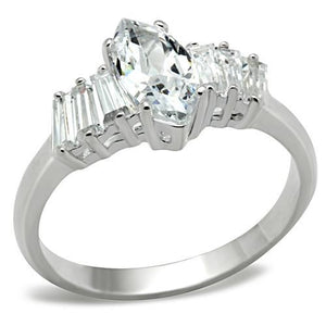 SS045 - Silver 925 Sterling Silver Ring with AAA Grade CZ  in Clear - Joyeria Lady