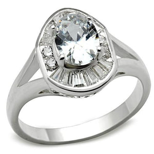 SS046 - Silver 925 Sterling Silver Ring with AAA Grade CZ  in Clear - Joyeria Lady