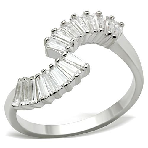 SS047 - Silver 925 Sterling Silver Ring with AAA Grade CZ  in Clear - Joyeria Lady