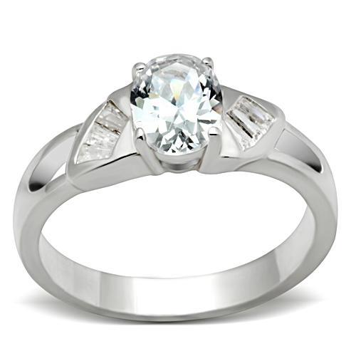 SS048 - Silver 925 Sterling Silver Ring with AAA Grade CZ  in Clear - Joyeria Lady