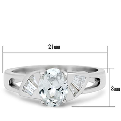 SS048 - Silver 925 Sterling Silver Ring with AAA Grade CZ  in Clear - Joyeria Lady