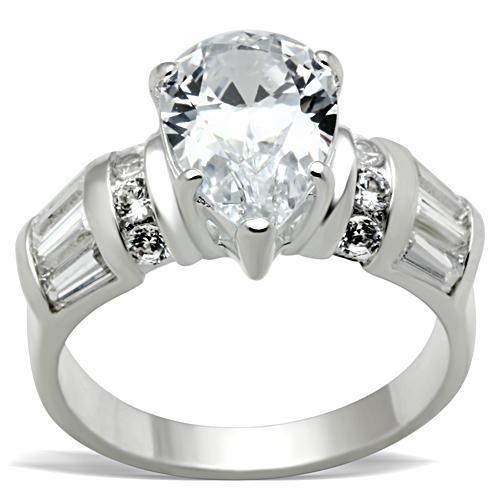 SS049 - Silver 925 Sterling Silver Ring with AAA Grade CZ  in Clear - Joyeria Lady