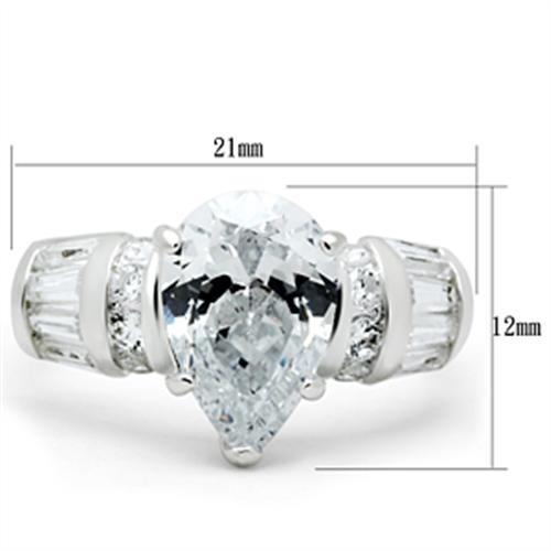 SS049 - Silver 925 Sterling Silver Ring with AAA Grade CZ  in Clear - Joyeria Lady