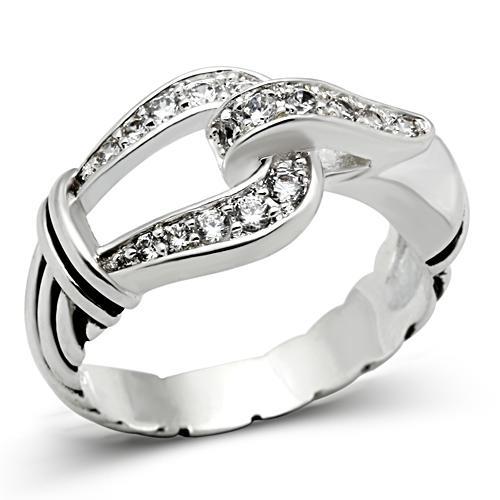 SS050 - Silver 925 Sterling Silver Ring with AAA Grade CZ  in Clear - Joyeria Lady