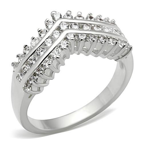 SS051 - Silver 925 Sterling Silver Ring with AAA Grade CZ  in Clear - Joyeria Lady