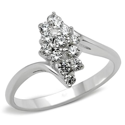 SS054 - Silver 925 Sterling Silver Ring with AAA Grade CZ  in Clear - Joyeria Lady