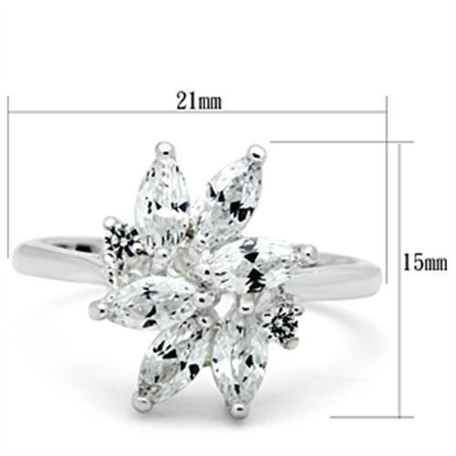 SS055 - Silver 925 Sterling Silver Ring with AAA Grade CZ  in Clear - Joyeria Lady