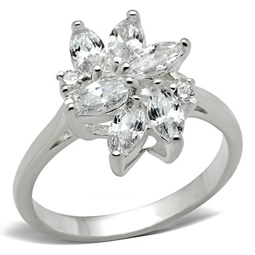 SS055 - Silver 925 Sterling Silver Ring with AAA Grade CZ  in Clear - Joyeria Lady