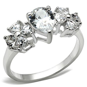 SS057 - Silver 925 Sterling Silver Ring with AAA Grade CZ  in Clear - Joyeria Lady