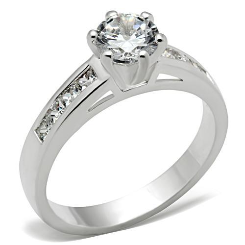 SS058 - Silver 925 Sterling Silver Ring with AAA Grade CZ  in Clear - Joyeria Lady