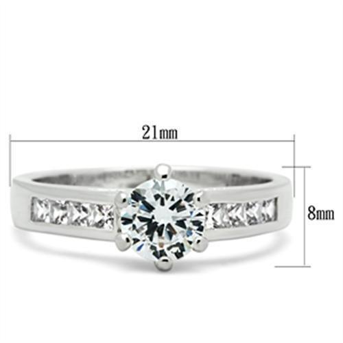 SS058 - Silver 925 Sterling Silver Ring with AAA Grade CZ  in Clear - Joyeria Lady