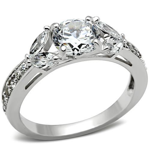 SS059 - Silver 925 Sterling Silver Ring with AAA Grade CZ  in Clear - Joyeria Lady