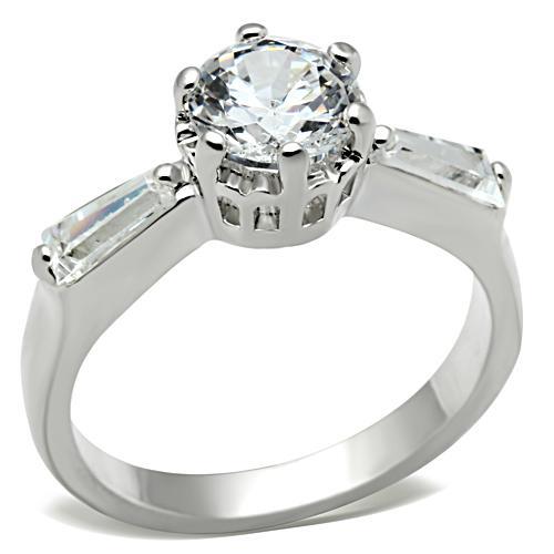 SS060 - Silver 925 Sterling Silver Ring with AAA Grade CZ  in Clear - Joyeria Lady