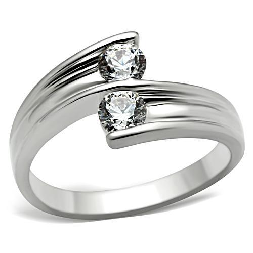 SS064 - Silver 925 Sterling Silver Ring with AAA Grade CZ  in Clear - Joyeria Lady