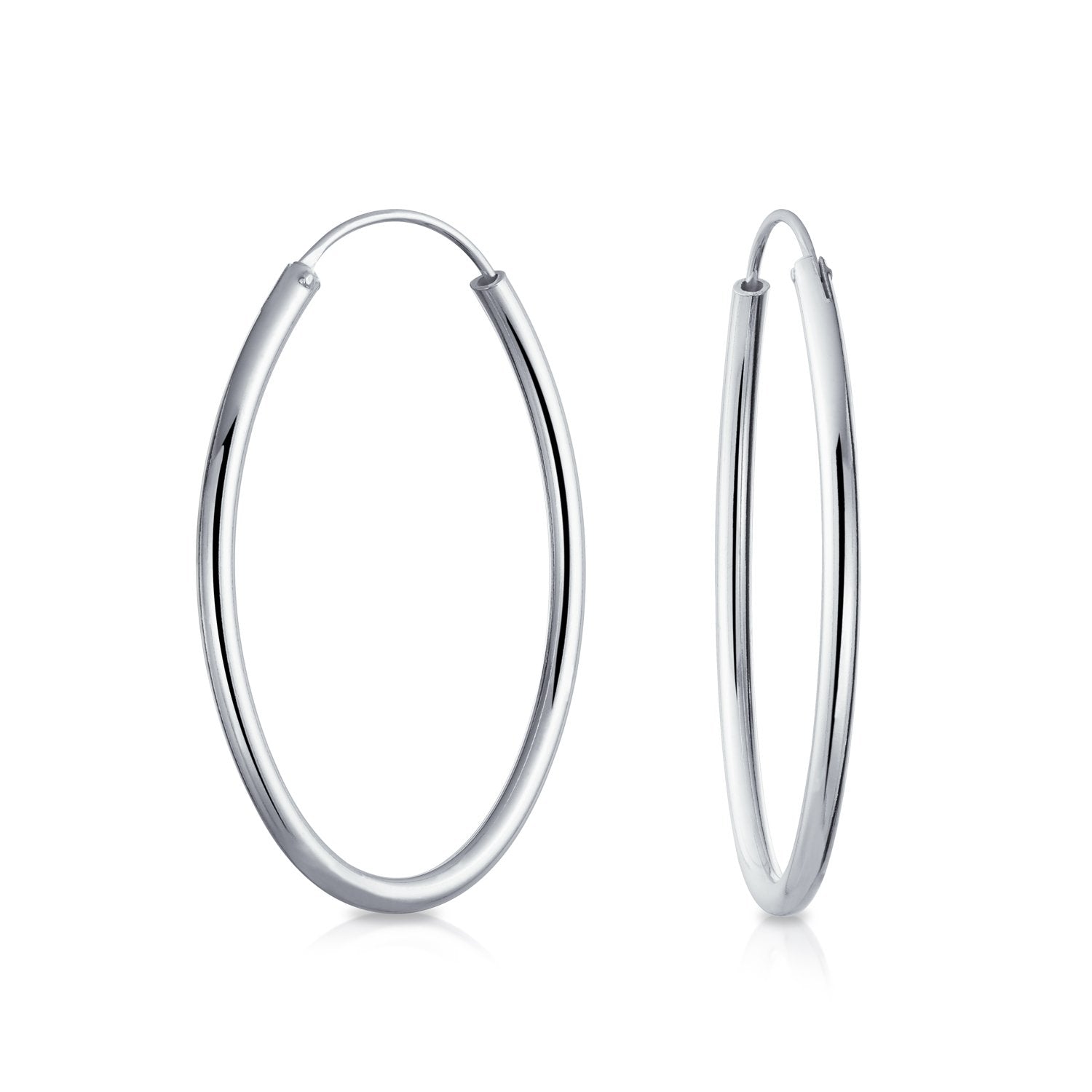 Minimalist Round Endless Continuous Tube Hoop Earrings Sterling Silver - Joyeria Lady