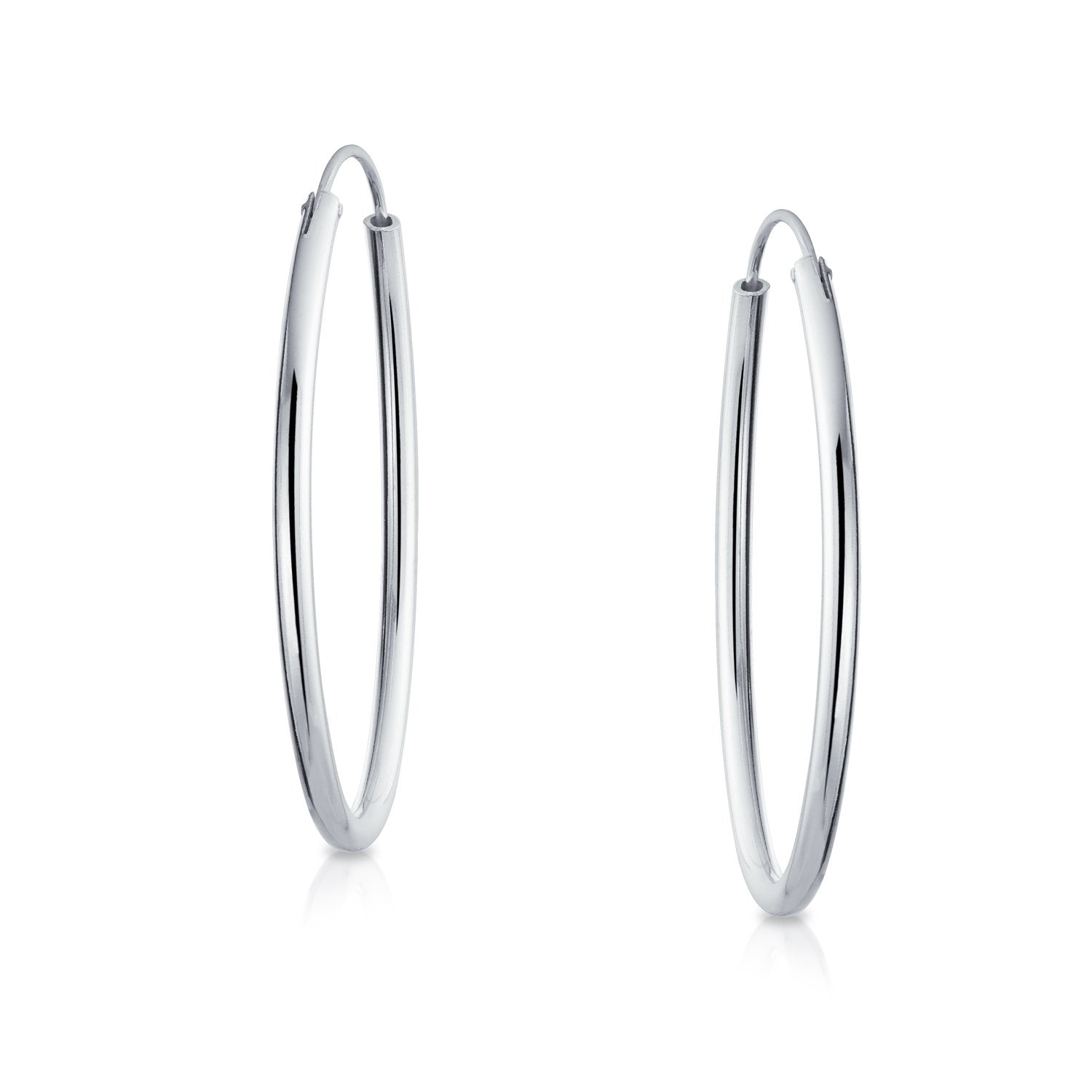 Minimalist Round Endless Continuous Tube Hoop Earrings Sterling Silver - Joyeria Lady