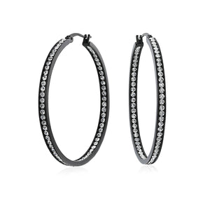 Black Channel CZ Inside Out Hoop Earrings Black Plated Stainless Steel - Joyeria Lady