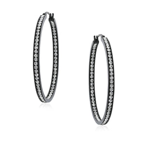 Black Channel CZ Inside Out Hoop Earrings Black Plated Stainless Steel